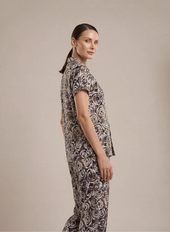 ميش طقم بيجاما من بنطال وقميص قطن بطبعة كاملة